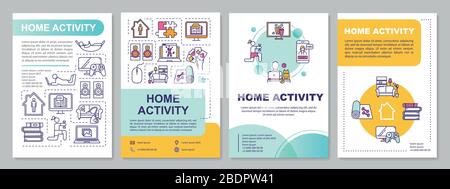 Home activity brochure template. Online education, games and fitness. Flyer, booklet, leaflet print, cover design with linear icons. Vector layouts Stock Vector