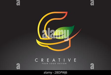 Monogram G Letter Logo Design with Green Leaf. Eco and Organic Letter Vector Illustration. Stock Vector