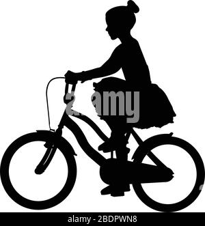 little girl in a dress riding bicycle silhouette - vector Stock Vector