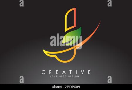 Monogram J Letter Logo Design with Green Leaf. Eco and Organic Letter Vector Illustration. Stock Vector