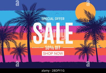 Beautifil Palm Tree Leaf Silhouette Hello Summer Background Vector Illustration Stock Vector