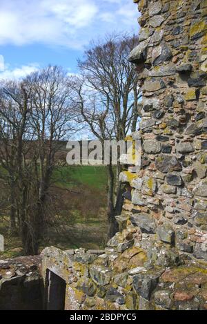 View west over the Berwickshire fields from the ruin of the 16th century Greenknowe Tower near Gordon, Scottish Borders, UK Stock Photo