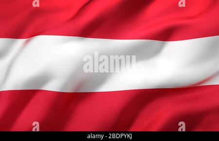 Flag of Austria blowing in the wind. Full page Austrian flying flag. 3D illustration. Stock Photo