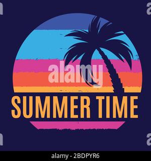 Summer Time Background Icon with  palm tree silhouette. Vector Illustration Stock Vector