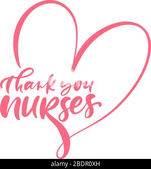 Thank you nurses red lettering vector text and heart on white ...