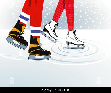 Two people ice skating on ice - vector illustration Stock Vector