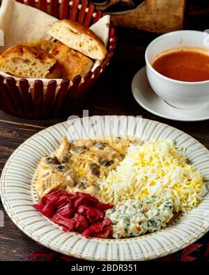 mushroom in sauce with rice Stock Photo