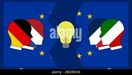 Vector illustration on the european solutions of the economic crisis due to the coronavirus epidemic Stock Vector