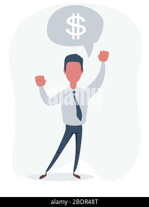 Casual business man happy excited hold hand fist up shouting, young handsome guy full length isolated background. Stock Vector
