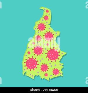 Map of Tocantins with virus. Coronavirus epidemic in brazilian state. Conceptual. Stock Vector