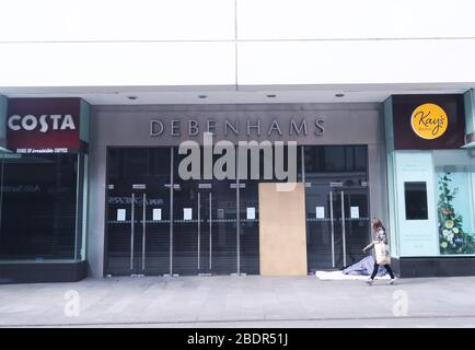 Debenhams' flagship store on Henry Street in Dublin boarded up after the department store chain confirmed it had formally entered administration. Stock Photo
