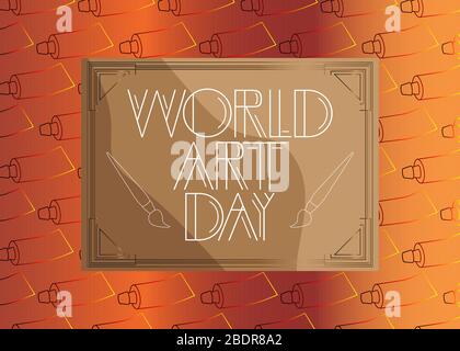 Art Deco World Art Day (April 15) card. Decorative greeting text, sign with vintage letters. Stock Vector