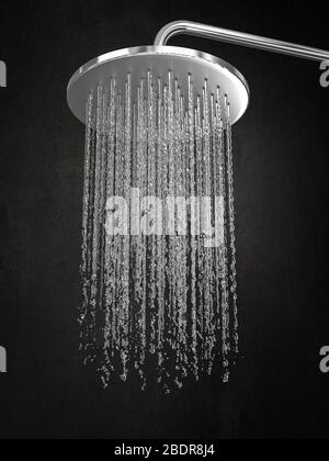 detail of water coming down from a shower head, 3d image. frozen drop movement. Stock Photo