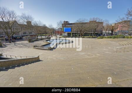 Pictured: Castle Square is deserted in the city centre of Swansea, Wales, UK. Sunday 22 March 2020 Re: Covid-19 Coronavirus pandemic, UK. Stock Photo