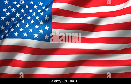 Flag of United States of America blowing in the wind. Full page USA flying flag. 3D illustration. Stock Photo