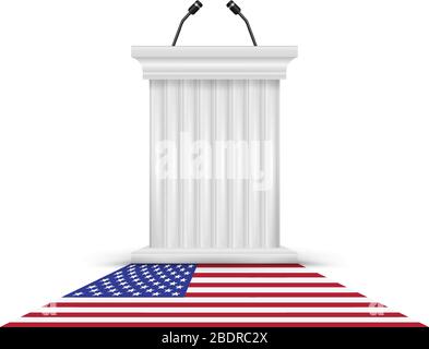 Tribune, speaker' podium. The US presidential election 2020. American flag. Vector illustration. Stock Vector