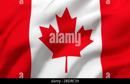 Flag of Canada blowing in the wind. Full page Canadian flying flag. 3D illustration. Stock Photo