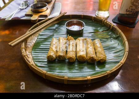 Hoi An spring rolls with pork and shrimp, Vietnam, Southeast Asia. Stock Photo