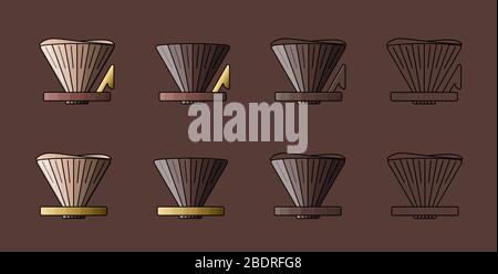 Pour over alternative coffee maker. V coffee cone vector illustration on brown background. Stock Vector