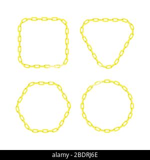 Golden chain round, square, hexagon and triangle border frame. Seamless wreath circle shape. Jewelry design, text frame. Realistic vector illustration Stock Vector