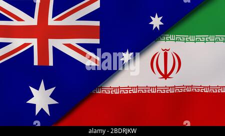 Two states flags of Australia and Iran. High quality business background. 3d illustration Stock Photo