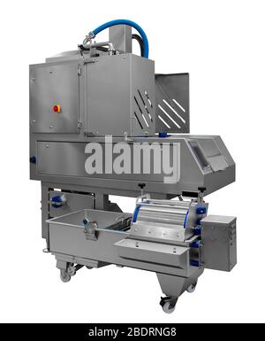 Automatic packing machine with plastic bag and paper box; high speed packing machine for food product industrial; high technology manufacturing proces Stock Photo