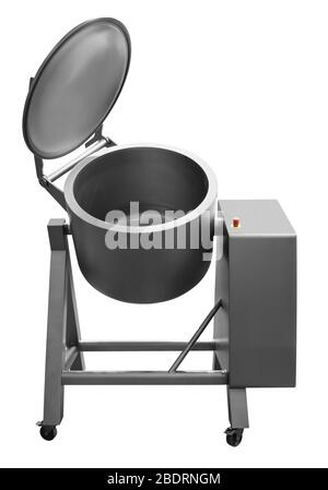 large stationary electrical  kitchen pot with a cover and touch control panel isolated on a white background Stock Photo