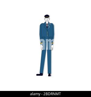 Cheerful ship captain standing. Isolated on white background. Flat style vector illustration Stock Vector