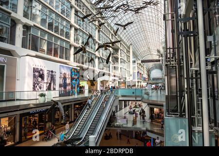 Canada geese  'Flight Stop', Michael Snow, at Shopping, stores, consumerism, at Eaton Center in downtown Toronto, Ontario, Canada, North America Stock Photo