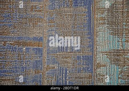 Texture wood. Blue and turquoise background of old paint. Below is the natural color of wood. Stock Photo