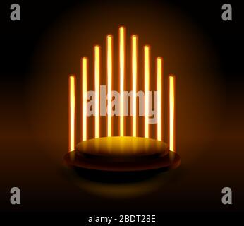 A round backlit stage made from yellow neon tubes to present a product or event. Stock Vector