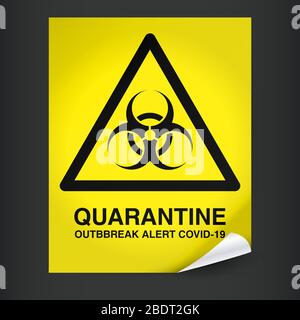 Quarantine yellow warning sign on dark background. Lockdown Pandemic stop Novel Coronavirus outbreak covid-19 2019-nCoV. Vector protect icon. Lock dow Stock Vector