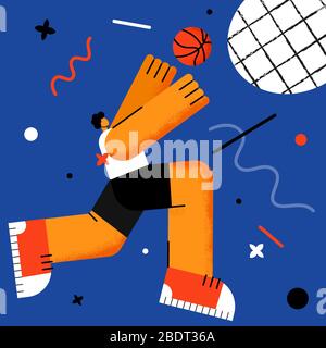 Basketball player on the blue background Stock Vector