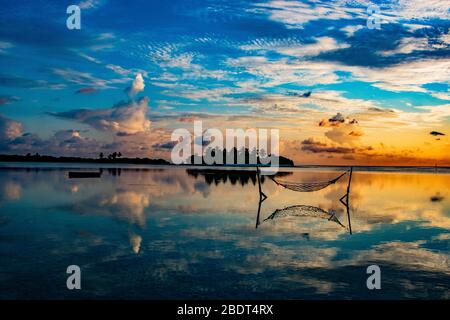 Maldives, Addu City. SUNSET view from the Beautiful Beach of Wavesound by 3S Maldives. Stock Photo