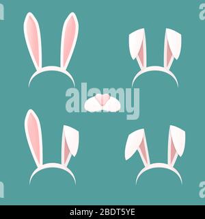 Bunny hears icon flatset vector illustration on a blue background Stock Vector