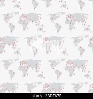 Seamless pattern Map of world with points of location Coronavirus COVID-19 . Virus bacteria Coronavirus nCoV Stock Vector