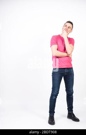 Optimistic man. White background, full body Stock Photo