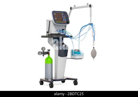 Medical Ventilator for artificial ventilation, 3D rendering isolated on white background Stock Photo