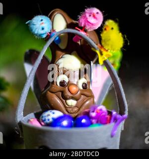 Eindhoven, Netherlands. 09th Apr, 2020. EIDHOVEN, 09-04-2020, Easter bunny with Easter chocolate eggs on Maundy Thursday. Credit: Pro Shots/Alamy Live News Stock Photo