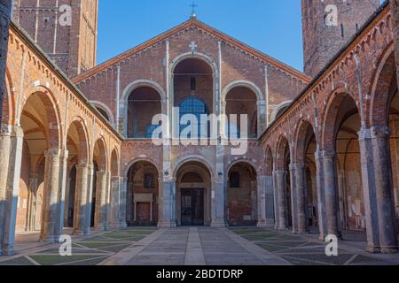 Italy, Milan, February 13, 2020, view and details of the cathedral of Santo Ambrogio, one of the oldest churches in Milan Stock Photo