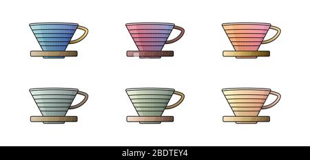 Colour pour over coffee maker dripper icon. Vector illustration. Black line on white background Stock Vector