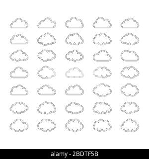 Cloud icon set outline over white big set nature Stock Vector