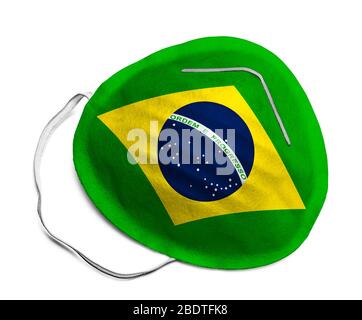 N95 Medical Mask with Brazilian Flag Isolated on White Background. Stock Photo