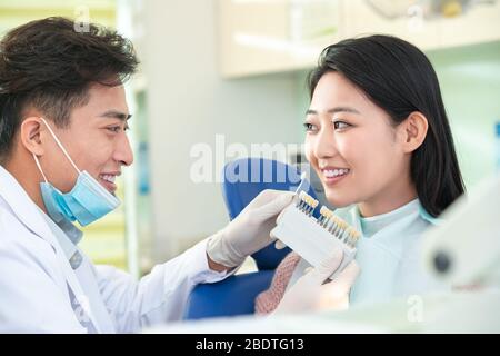 The dentist gave young female patients Stock Photo