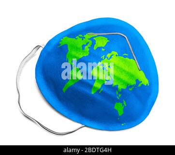 N95 Medical Mask with Map of World Isolated on White Background. Stock Photo