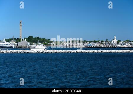 Entering Provincetown Harbor from Boston approaching on the ferry on a clear blue summer day Stock Photo