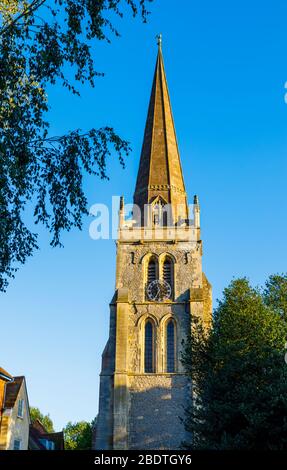 View of St Helen's Church along West St Helen Street, Abingdon-on-Thames, Oxfordshire, south-east England, UK seen in soft late afternoon light Stock Photo