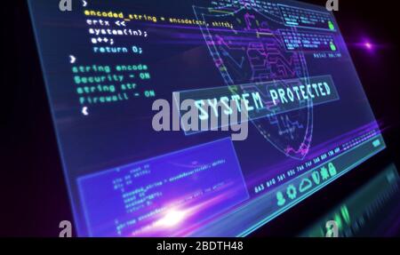 Cyber security message with shield symbol on futuristic computer screen ...
