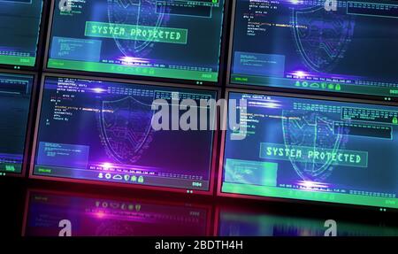 Cyber security message with shield symbol on futuristic computer screen ...