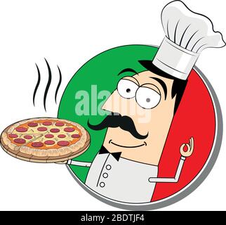 Chef/ cook holding pizza - vector illustration Stock Vector